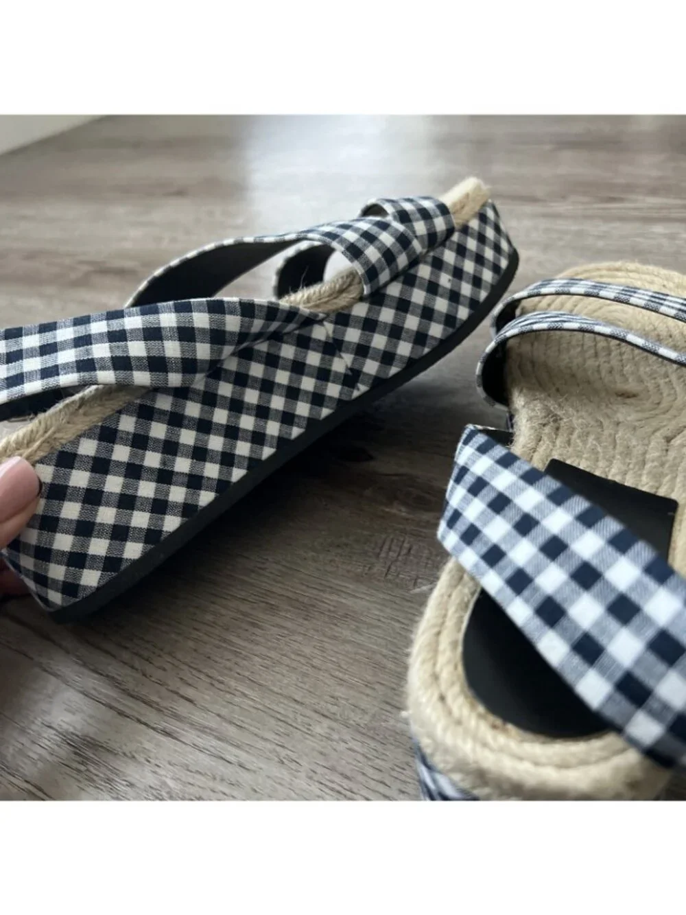 Rag‎ & Bone Megan Gingham Canvas Platform Sandal Navy White Womens 7 EU 37 New